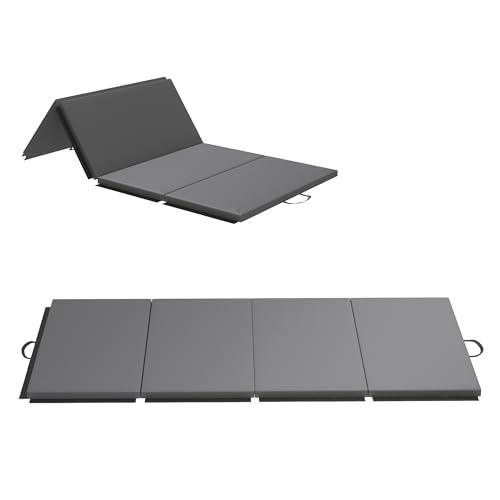 HOMCOM Tappetino da Ginnastica Pieghevole, Materassino Fitness Spesso 5 cm e Antiscivolo, Tappeto da Palestra Salvaspazio con Maniglia per Yoga e Pilates, 240x120 cm, Grigio