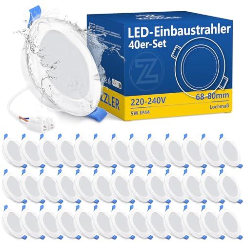 ZIZZLER 40 Faretti LED da Incasso per Cartongesso 220V, Luce Calda 3000K, Foro 68mm - 80mm, 5W IP44 Luci Soffitto Interno Ultra Slim, Bianco Caldo, per Bagno, Cucina