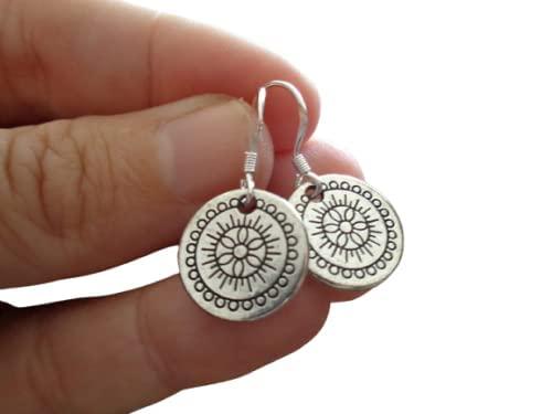 ✿ SMALL MANDALA DISK 925 ORECCHINI IN ARGENTO ✿ autentici orecchini a gancio in argento
