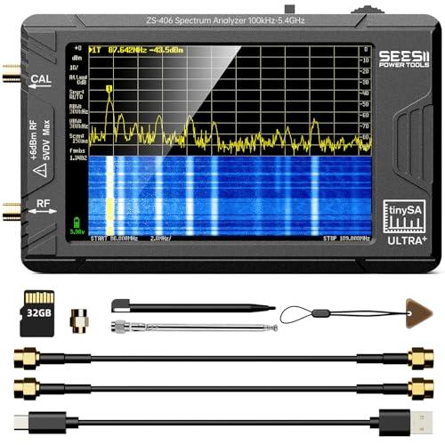 Seesii TinySA ULTRA+ ZS406 Analizzatore di Spettro, Analizzatore di Frequenza Portatile 4,0'' 100kHz-5,4GHz con Scheda di Memoria 32GB, 2 in 1 Generatore di Segnale 100kHz-800MHz MF/HF/VHF/UHF