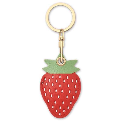 AXFEE Airtags Portachiavi in PU Pelle, Porta Air Tag per GSP Apple, Airtag Cover per Chiavi Zaini e Animale, Portatile, Anti-graffio, Mantiene un Segnale Forte - Fragola