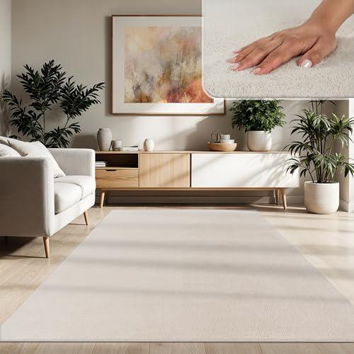 Paco Home Tappeto Moderno e Morbido per Soggiorno a Pelo Corto Lavabile Fluffy Uni Effetto Pelliccia Senza Tempo Elegante Antiscivolo Facile da Pulire, Dimensione:200x280 cm, Colore:Crema 4