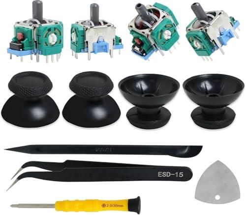 4 Pezzi Joystick 3D Analogico per Sony PS5, Ricambio Joystick con Tecnologia Hall Effetto, Modulo Potenziometro per Controller DualSense, con Strumenti di Riparazione e Tappi per Bilanciere