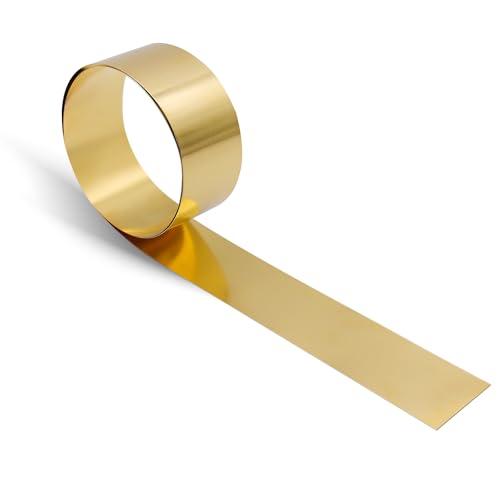 Uxney Lamiera di ottone, lastra di ottone, lamine dorate Rotolo di lamiera di ottone 1000 mm x 50 mm x 0,4 mm per artigianato artistico, riparazioni elettriche, progetti fai da te