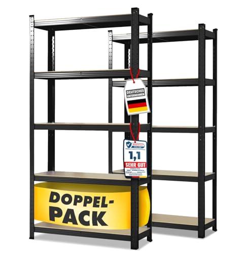 Casa Pura Set di 2 scaffali pesanti, scaffalatura per cantina, 50x100x200 cm, acciaio, portata 600 kg, 5 ripiani regolabili, nero