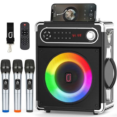 JYX Karaoke con 3 Microfonos UHF Wireless per Adulti, Altoparlante Bluetooth Sistema PA Portatile Karaoke Professionale Completo, Casse Karaoke con Microfono Supporto TWS/USB/TF/AUX/FM