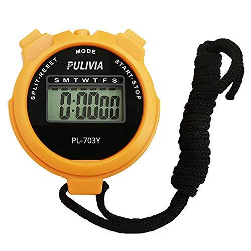 PULIVIA Cronometro Sportivo con Orologio, Calendario, 12/24 Ore con Allarme, Ampio Display, Adatto per Allenamento Sportivo, Attrezzatura per Allenatori, Gialla