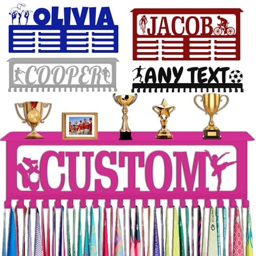 Rosa Porta medaglie personalizzato con ganci per nome, espositore per premi e nastri, da parete, per ginnastica, corridori, ragazzi, ragazze, bambini, regalo sportivo, espositore per medaglie in