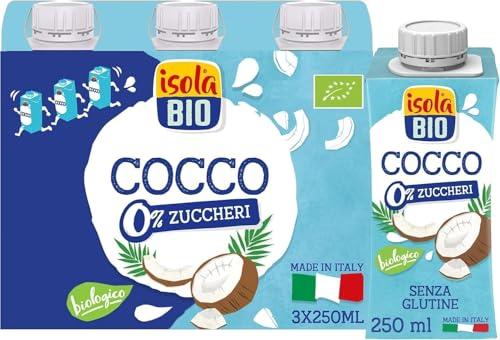 ISOLA BIO Cocco On-The-Go Bevanda Vegetale Biologica Multipack, Pratica e Facile da Bere, 100% Ingredienti Naturali, per Vegani e Vegetariani, Formato 3x250ml