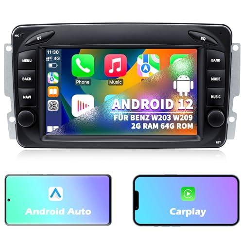 Autoradio per Mercedes Benz Classe C W203 Classe G W463 CLK W209, Android 12 2G+64G con Carplay Android Auto, Touchscreen IPS da 7 pollici GPS Navi Bluetooth Mirror Link WiFi Radio FM