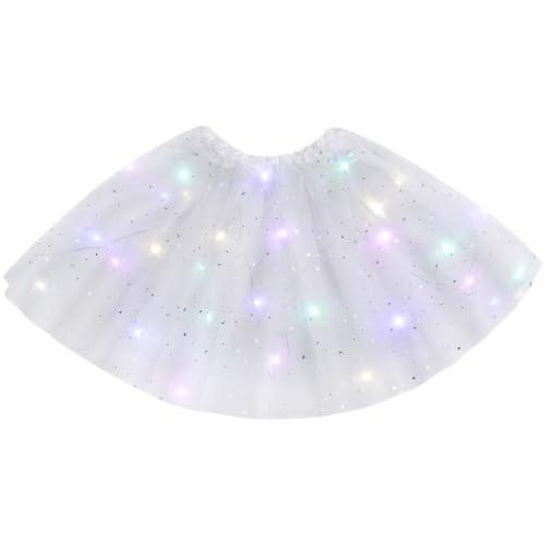 URAQT Gonna Tulle LED per Bambina, Gonna a tutù in Tulle Luminoso, Gonna tutù Ragazze in Tulle con 3 modalità di Illuminazione, per Feste Carnevale Halloween Spettacolo Danza Fotografia(Bianco)