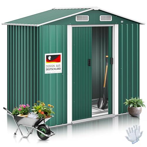 KESSER® Casetta per attrezzi L in metallo, 3,4 m³ con fondazione | 195 x 131 x 186 cm | 2 porte scorrevoli e fondamenta | capanno per attrezzi | Armadio da giardino | tetto spiovente