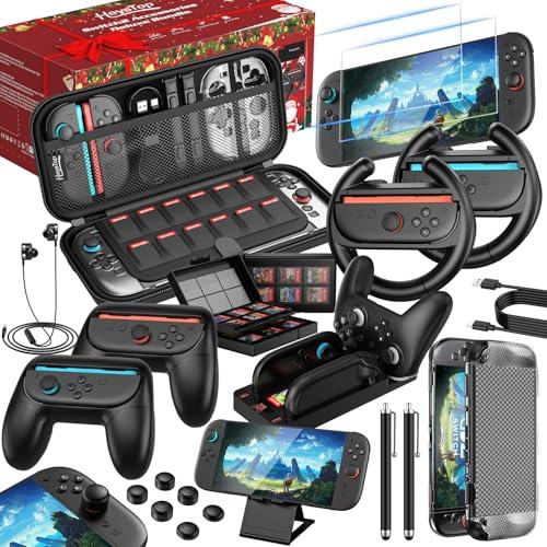 HEYSTOP Set di Accessori 25 in 1 per Nintendo Switch 2, Comprendente una Custodia Rigida Resistente All'acqua, Cover Rimovibile Compatibile con il Dock, Pellicola Protettiva e un Volante da Gioco