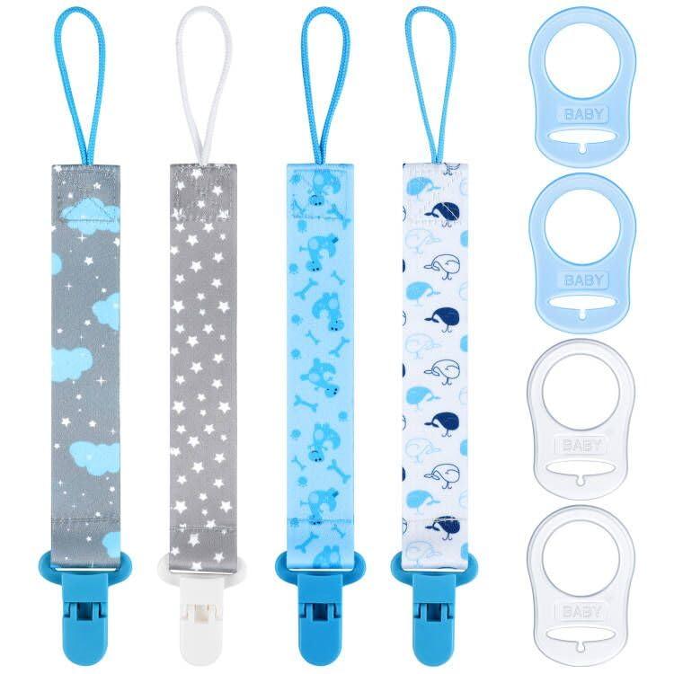 Aolso Ciuccio Catena per Bambini, 4 Pezzi Catenella Portaciuccio con 4 Pezzi Ciuccio Clip Adattatore, Catena per Ciuccio per Neonato per Nascita Battesimo Baby Compleanno Natale Regalo-Balena
