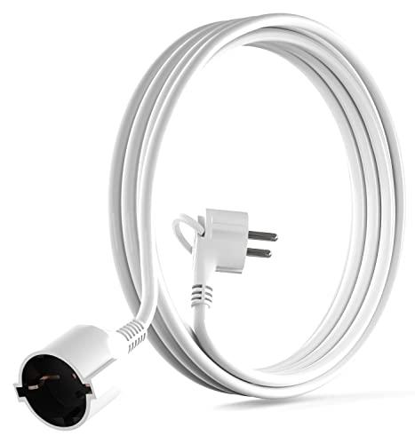 MutecPower 2m Cavo di Prolunga Schuko con spina piatta 90° angolata con Contatto di protezione Prolunga elettrica con contatti di terra fino a 250V 16A IP20 da 2 metri Bianco