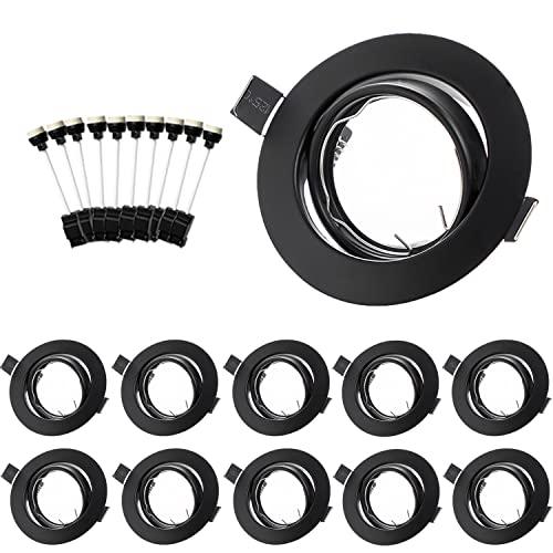 Bojim 10x Faretti Led da Incasso Per Cartongesso Nero, Cornici da Incasso Per Faretto, 30° Orientabile Telaio di montaggio a soffitto con portalampada GU10, IP20 Cornice Per Led 68-80 mm 230V