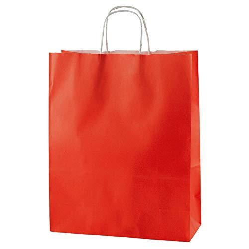 Thepaperbagstore 20 Sacchetti di Carta Colorata, Riciclabili e Riutilizzabili, con Manici Intrecciati, Rosso - Medi 250x110x310mm