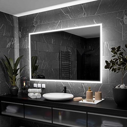 Alasta Boston Specchio Bagno Anti Nebbia 100x60 cm Specchio Bagno con Luce - Specchio da Parete Personalizzabile, Rettangolare con Opzione di Selezione del Colore della Luce