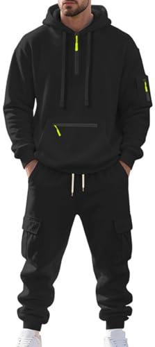 MEDUOLA Set da Uomo composto da felpa con cappuccio e pantaloni, completo a due pezzi streetwear Y2K, felpa da uomo con tasche set sportivo XL,Nero