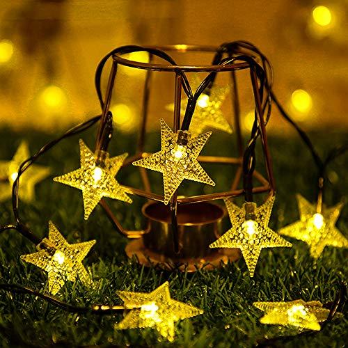 Catena Luminosa Solare, 12M 100 LED Stelle Luci Solari Esterno Luci Stringa Solare 8 Modalità IP65 Impermeabile Luci Decorazioni per Giardino Festa Natale Halloween Cortile (Bianco Caldo)