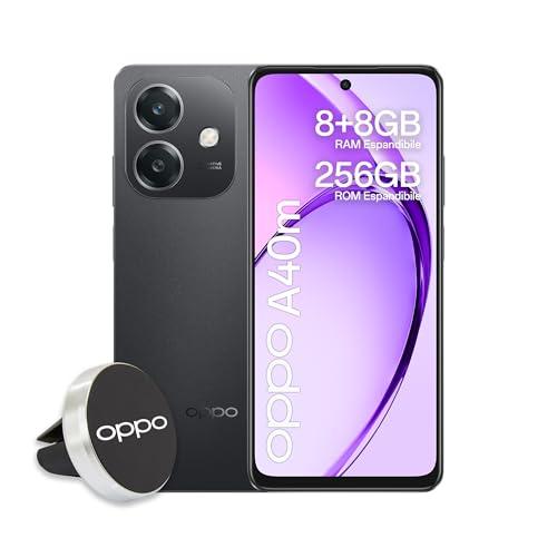 OPPO A40M Smartphone, Fotocamera AI 50MP, Selfie 5MP, Display 6.67” 90HZ LCD HD+, 5100mAh, RAM 16GB (Esp4GB/6GB/8GB)+ROM 256GB (esp1TB), IP54, Supporto Auto [Versione Italia], Sparkle Black