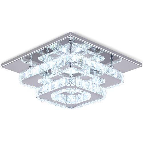 Plafoniera a LED in cristallo K9 Lampada da incasso moderna in acciaio inossidabile quadrata a lustro per sala da pranzo Soggiorno Camera da letto (Bianco freddo)