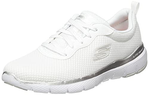 Skechers Flex Appeal 3.0 First Insight, Sneakers Donna, Bianco White Mesh Silver Trim, 38 EU