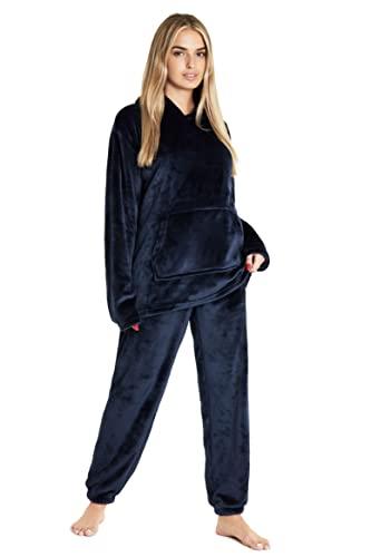 CityComfort Set Pigiama Donna Invernale in Pile, Pigiami con Cappuccio, 2 Pz Abbigliamento da Casa, Regalo Donna Adolescenti (Navy,S)