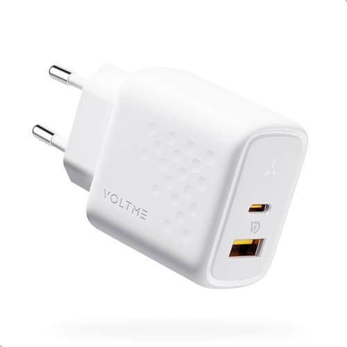 VOLTME Caricatore USB & USB C Doppio Porta 45W Bianco, GaN caricatore usb c 2-porte presa usb c doppia per iPhone 15/Pro, MacBook Air, Samsung Galaxy S23/S22+/S21, Note 20/10, iPad Pro, Pixel, Huawei