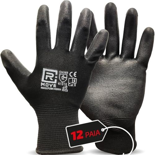 R MOVE 12 Paia Guanti da Lavoro M Protettivi in Poliuretano, Resistenti alle abrasioni, tagli, lacerazioni e forature, per Uomo e Donna (M, STANDARD (no touch))