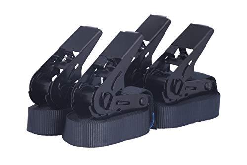 Set di 4 cinghie di ancoraggio con cricchetto, resistenti in un unico pezzo, lunghezza 4m/6m, larghezza 25mm, certificato TÜV, carico fino a 900kg, secondo DIN EN 12195-2 (Nero, 4 m)