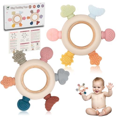 Confezione da 2 Massaggia Gengive Neonati, Giochi Dentizione Neonato 3 6 9 12 Mesi 1 Anno, Accessori utili Freezer, Giocattoli Regalo per Bambini in Silicone Senza BPA