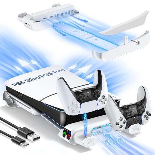 Tokluck Supporto Orizzontale per PS5 Slim e Pro, Supporto di Raffreddamento PS5 con Ricarica, Support Orizzontale per PS5 Slim (Non compatibile con 2020 PS5)