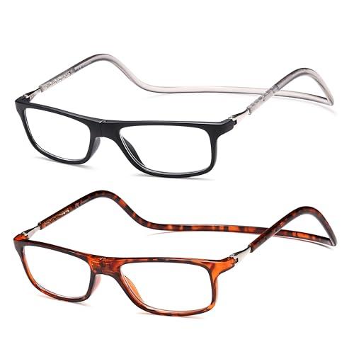 NEW VISION 2 Pack Occhiali Da Lettura con Calamita, Occhiali con Calamita Da Vista NV2904, Occhiali Calamitati Da Collo, Occhiali Lettura Calamita per Uomo e Donna (Mn, 2.5, x)
