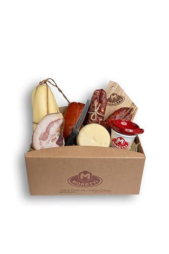 Moretti® Cesto Natalizio Artigianale con Salumi e Formaggi – Diverse Combinazioni - Perfetto per Regali di Natale 2025, Picnic Estivi e Aperitivi – Include Omaggi (Cestino Tradizionale)