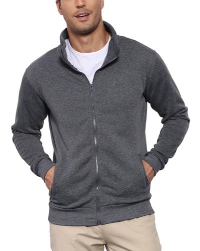 PRIVIMIX Felpa Uomo Senza Cappuccio con Cerniera Zip Invernale Hoodie Pullover Grigio Scuro L
