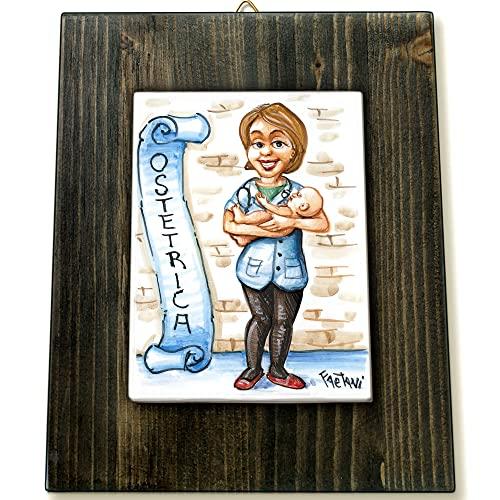 Ostetrica - Idea regalo originale donna - Quadretto con mattonella in ceramica realizzata a mano, dimensioni cm13x16. Made in Italy. Gadget mestiere e lavoro