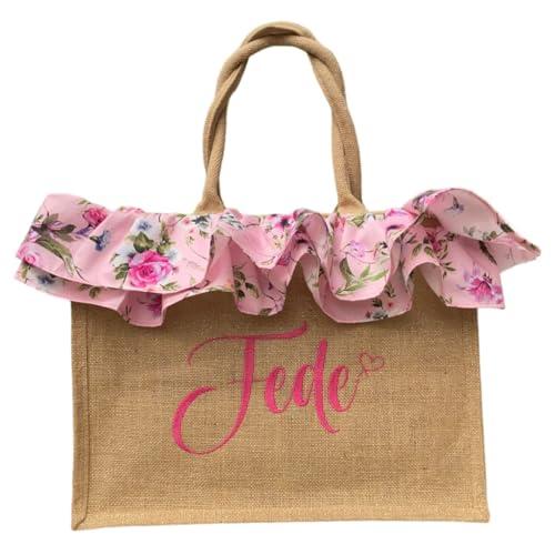 Borsa Mare in juta con ricamo personalizzata e pochette asportabile - Vacanze - Ferie - Estate - Festa della Mamma (Sperlonga)