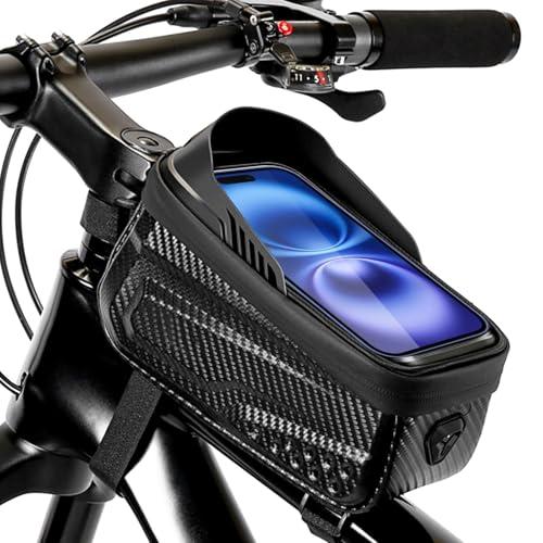 Dyaucwpo Borsa Telaio da Bicicletta, Borsa Bici Telaio Impermeabile, Borsa da Telaio Bici Sgancio Rapido con Visiera Parasole TPU 6.8 Pollici Touchscreen, Borsa da Manubrio, Accessori Bici MTB