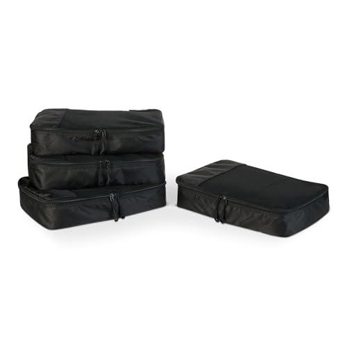 Amazon Basics Organizer da Viaggio Salvaspazio per Valigie, con Cerniera, Set da 4 Pezzi, Medio, Nero