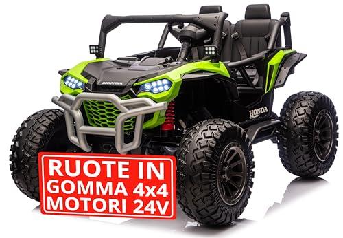 Macchina Elettrica 4x4 Motori 24V Maxi Buggy Honda Talon Fuoristrada 2 Posti per Bambini Ruote in Gomma Cinture a 3 Punti Telecomando Bluetooth fino a 60kg Verde