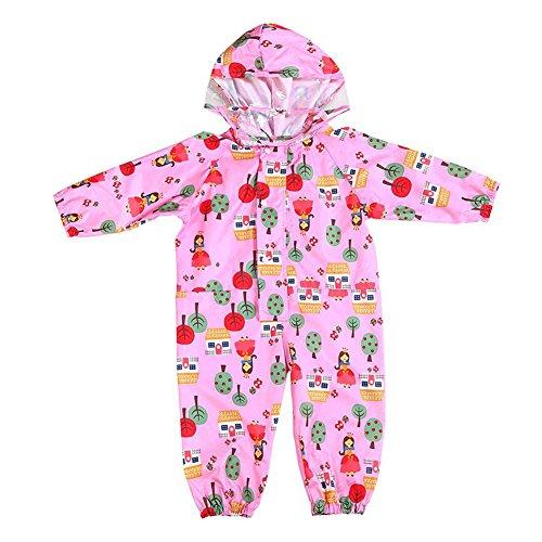 Gagacity Pioggia Completo Bambini Pioggia Cappotto Impermeabile Impermeabile in Un Unico Pezzo 75-135cm Rosa/S