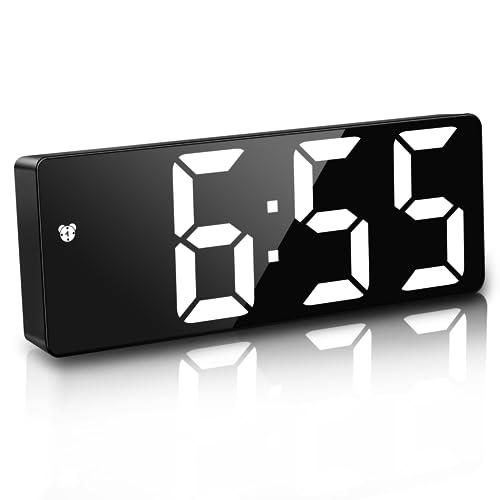 JQGO Sveglia digitale, specchio da comodino con display della temperatura, data, ora, luminosità regolabile, alimentato da USB e batteria per camera da letto, ufficio, viaggio (senza specchio)