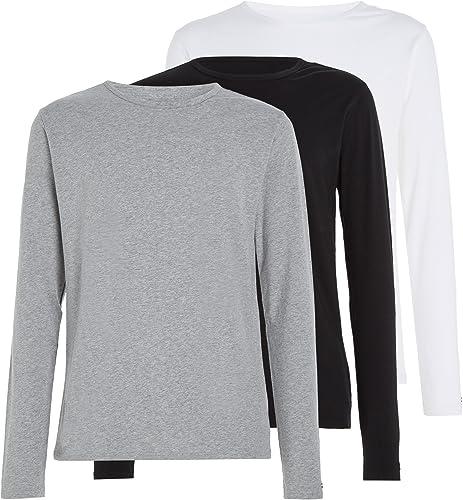 Tommy Hilfiger Magliette Maniche Lunghe Uomo Confezione da 3 Basic, Multicolore (Black/White/Grey Heather), L