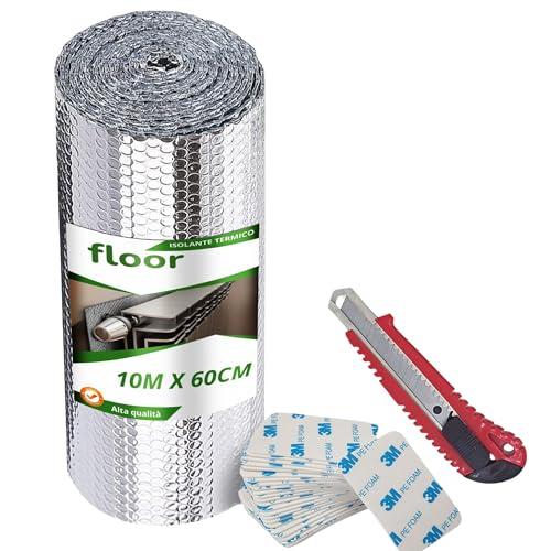 Floor | Pannelli Termoriflettenti per Termosifoni 10 m x 60 cm con 2 Omaggi ! | Pannello Isolante Termico riflettenti per Caloriferi, Finestre, Camping, Automobili | Protegge da Freddo, Caldo e Luce