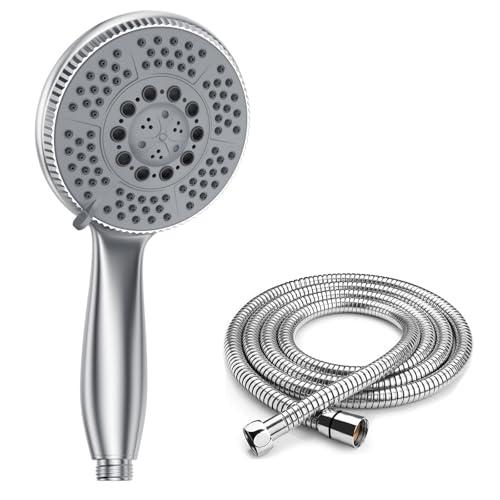 Vinabo Doccia Soffione con 1.5m Tubo Doccia, 5 Funzioni Getti, Multifunzionale ad Alta Pressione Soffione Doccia, ABS Cromato Spruzzo, Anticalcare Tubo Flessibile + Doccino