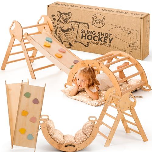 Goodevas Montessori 5 in 1 - Set da arrampicata per interni, con cuscino e scivolo per bambini, parco giochi per interni da 1 a 3 anni