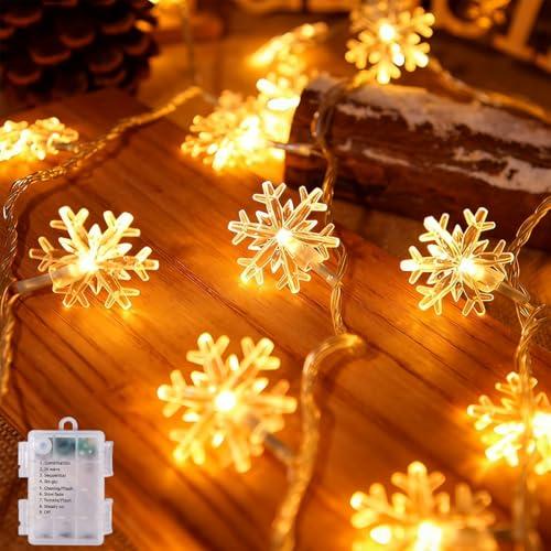 sukaudiz Luci Natale Esterno Batteria, 6M*40 Fiocco di Neve Luci Natalizie, IP65 Impermeabile Luci Albero di Natale, Luci di Natale da Esterno, Luci Esterne Natalizie per Interno, Balcone, Giardino