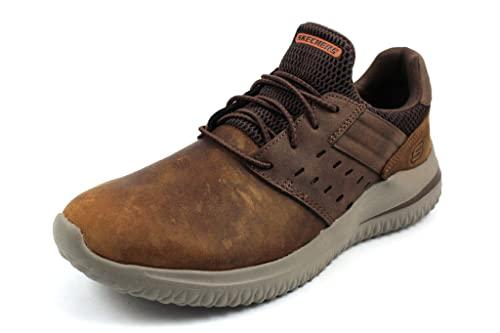 Skechers Delson 3.0 Ezra, Scarpe da ginnastica Uomo, Dark Brown Leather W/ Mesh, 40 EU