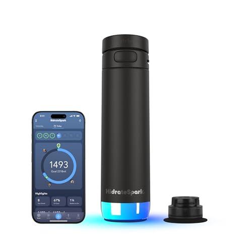 Hidrate Spark PRO 2 – Bottiglia Smart con Promemoria & Monitoraggio Idratazione, 621ml Acciaio Inox – Sync Apple Health, Fitbit, Anelli & Orologi Smart – Canna Black